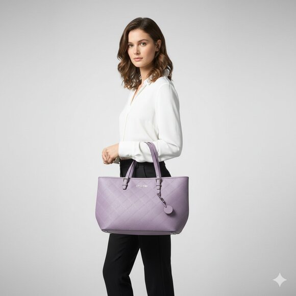 Michael Kors Lilac Quilted Saffiano Leather Jet Set East West Tote Bag - Picture 2 of 14